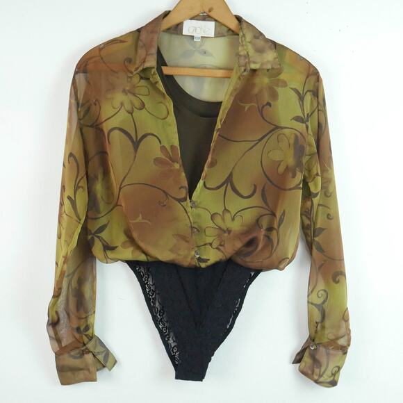 Vintage Cache Bodysuit Small 90s Sheer Chiffon Ethereal Floral Grunge Y2K Top - Picture 1 of 12